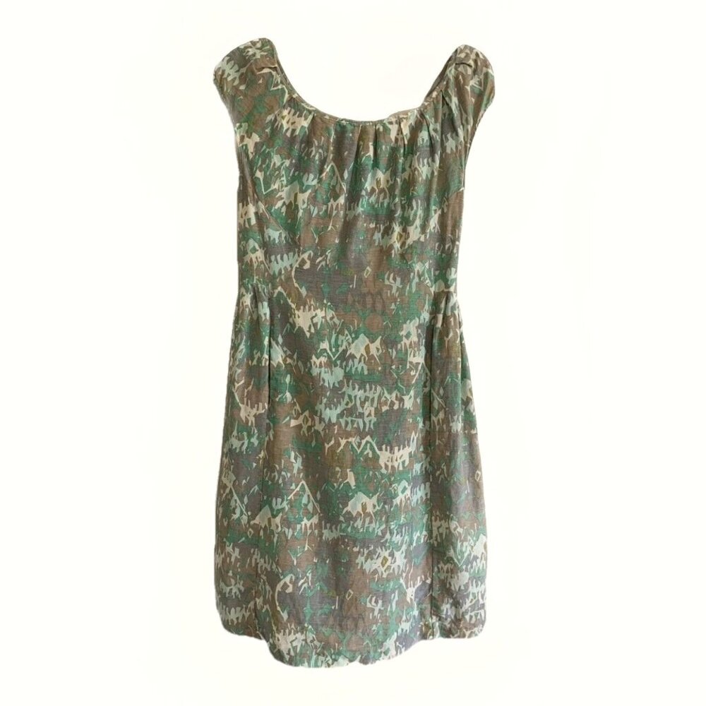 Rachel Comey Silk Linen Gray Teal Abstract Dress Women’s Medium Pockets Forest